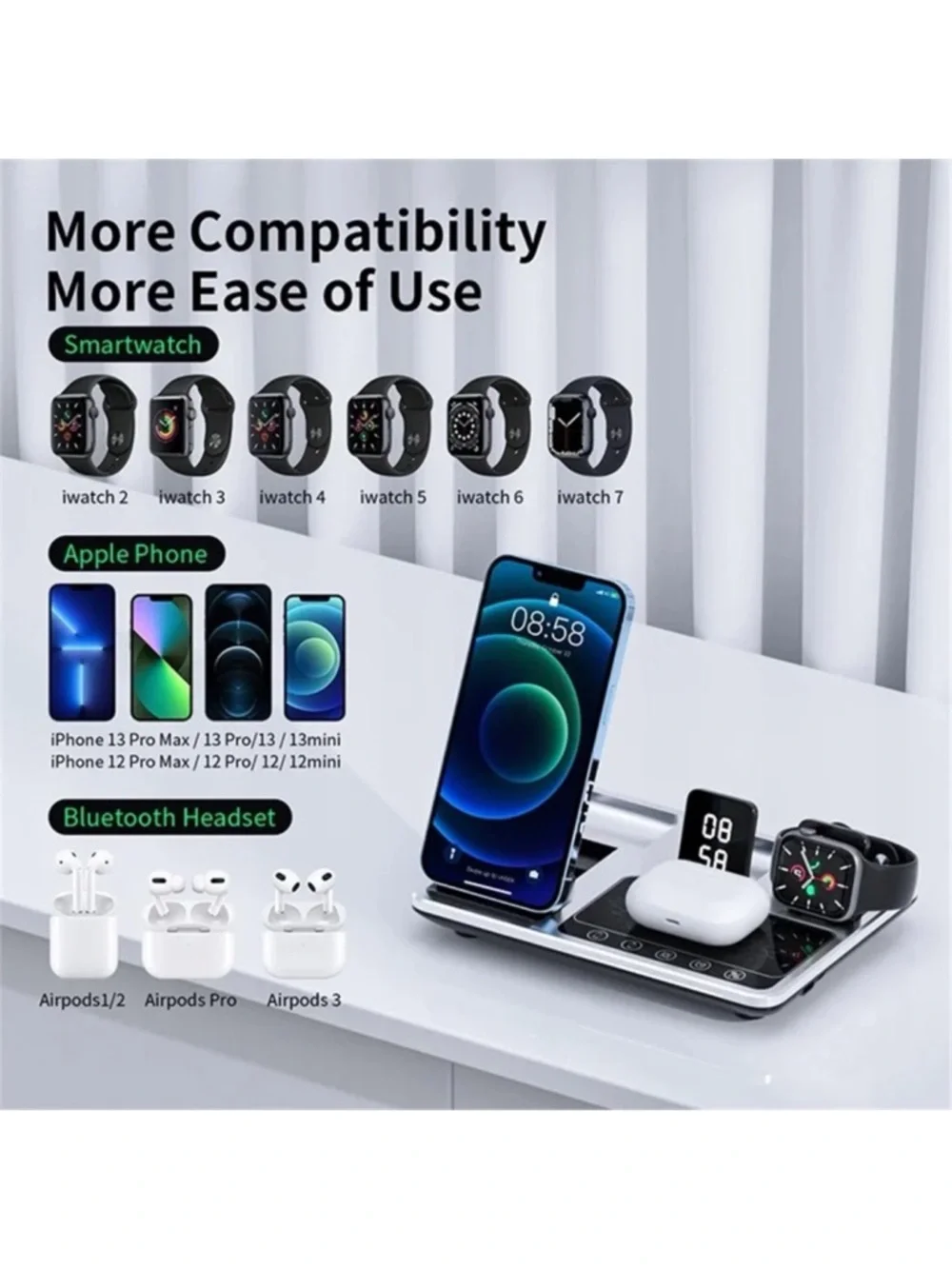 4-in-1 Wireless Charging Station Fast Charger iPhone AirPods Watch